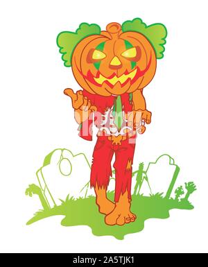 Pumpkin zombie Maskottchen Karikatur auf weißem Hintergrund Stock Vektor