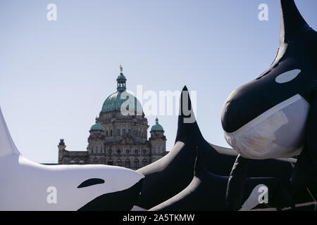 Blow up Orcas und Regierung Gebäude Stockfoto