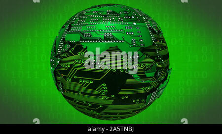 Der Planet mit der Platine Oberfläche. 3D-Darstellung. Stockfoto