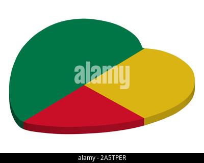 Benin Fahne in Herzform Vektor 3 D. Stock Vektor