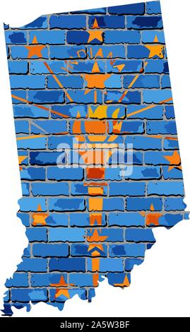 Indiana Karte auf eine Mauer - Illustration, der Zustand von Indiana Karte mit Fahne im Inneren Stock Vektor