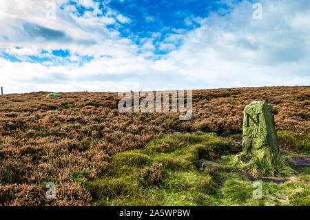 Alte Grenzsteine. Ilkley Moor. Yorkshire Stockfoto