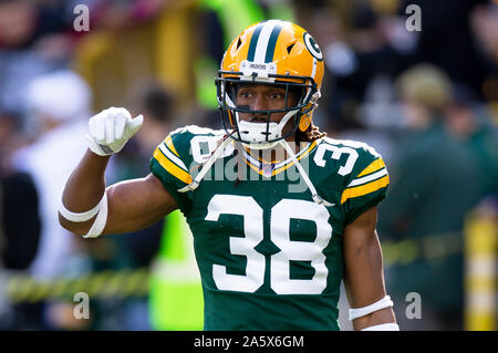 Green Bay, WI, USA. Okt, 2019 20. Green Bay Packers cornerback Tramon Williams Nr. 38 vor dem NFL Football Spiel zwischen den Oakland Raiders und den Green Bay Packers in Lambeau Field in Green Bay, WI. John Fisher/CSM/Alamy leben Nachrichten Stockfoto