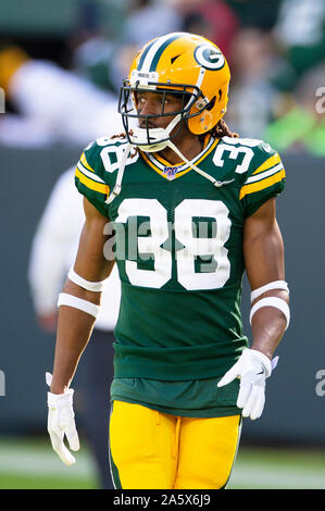 Green Bay, WI, USA. Okt, 2019 20. Green Bay Packers cornerback Tramon Williams Nr. 38 vor dem NFL Football Spiel zwischen den Oakland Raiders und den Green Bay Packers in Lambeau Field in Green Bay, WI. John Fisher/CSM/Alamy leben Nachrichten Stockfoto