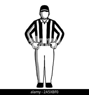 Retro Style Abbildung eines American football Schiedsrichter oder offizielle mit hand Signal, abseits Zeichen auf isolierten Hintergrund in Schwarz gemacht und wh Stockfoto