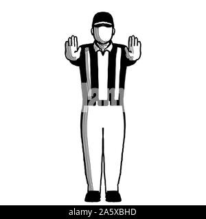 Retro Style Abbildung eines American football Schiedsrichter oder offizielle mit hand Signal, pass Störungen Zeichen auf isolierten Hintergrund in Bl getan Stockfoto