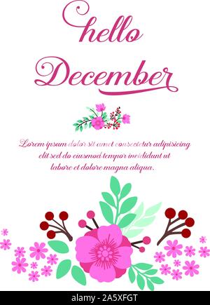 Handgeschriebene Karte hallo Dezember, mit Skizze von Blatt Blume Rahmen. Vektor Stock Vektor