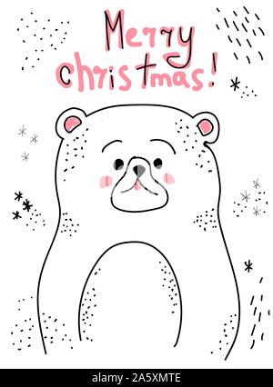 Frohe Weihnachten Grußkarte. Doodle Stil. Cute cartoon Eisbär. Stock Vektor