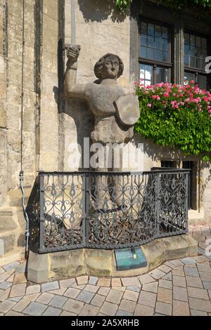 Roland Abbildung am Rathaus, Marktplatz, Altstadt, Quedlinburg, Sachsen-Anhalt, Deutschland Stockfoto