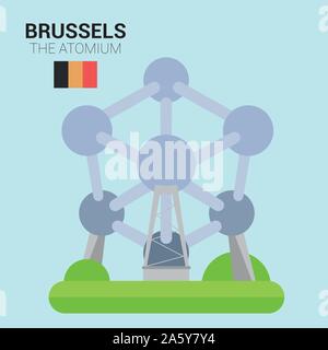 Vector Illustration des Atomiums (Brüssel, Belgien). Denkmäler und Sehenswürdigkeiten. Stock Vektor