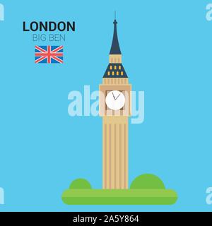 Vector Illustration von Big Ben (London, Vereinigtes Königreich). Denkmäler und Sehenswürdigkeiten. Stock Vektor