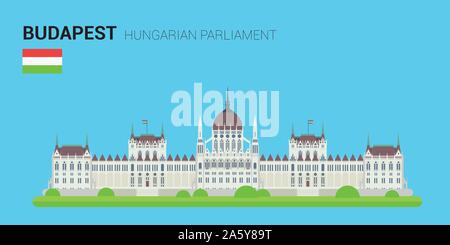 Vector Illustration des ungarischen Parlaments (Budapest, Ungarn). Denkmäler und Sehenswürdigkeiten. Stock Vektor