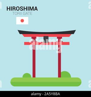 Vector Illustration von Hiroshima Torii Tor (Japan). Denkmäler und Sehenswürdigkeiten. Stock Vektor