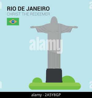 Vector Illustration von Christus dem Erlöser (Rio de Janeiro, Brasilien). Denkmäler und Sehenswürdigkeiten. Stock Vektor