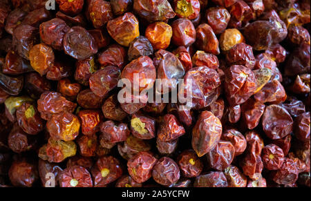 Trockene organische hot chili Hintergrund.. Getrocknet red hot scotch bonnet, Lebensmittelzutat Stockfoto