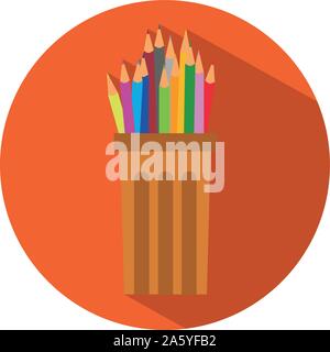 Symbol für Bleistifte und Buntstifte in Kunststoff Glas Schale im flachen Stil. Vector Illustration. Schule Konzept. Stock Vektor