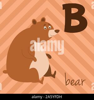 Cute cartoon Zoo illustrierte Alphabet mit lustigen Tieren: B für Tragen. Englische Alphabet. Lernen zu lesen. Isolierte Vector Illustration. Stock Vektor