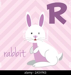 Cute cartoon Zoo illustrierte Alphabet mit lustigen Tieren: R für Kaninchen. Englische Alphabet. Lernen zu lesen. Isolierte Vector Illustration. Stock Vektor