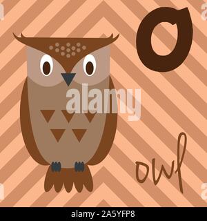 Cute cartoon Zoo illustrierte Alphabet mit lustigen Tieren: O für Eule. Englische Alphabet. Lernen zu lesen. Isolierte Vector Illustration. Stock Vektor