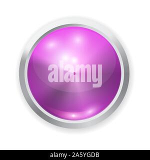 Vektor realistische lila Glas Button mit Patch von Licht und Metall Elemente auf weißem Hintergrund. 3D-Darstellung. Stock Vektor