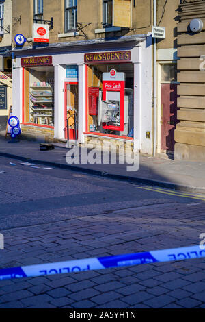 Pickering, UK. 23 Okt, 2019. Räuber in Brechen Morlands Zeitungsläden und versuchen, die Maschine zu stehlen. Credit: Richard Burdon/Alamy leben Nachrichten Stockfoto