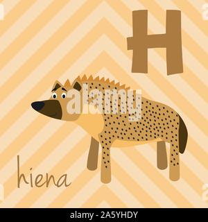 Cute cartoon Zoo illustrierte Alphabet mit lustigen Tieren. Spanische Alphabet: H für Hiena. Lernen zu lesen. Isolierte Vector Illustration. Stock Vektor