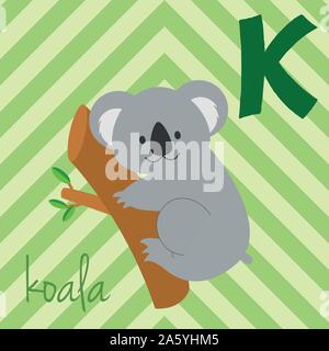 Cute cartoon Zoo illustrierte Alphabet mit lustigen Tieren. Spanische Alphabet: K für Koala. Lernen zu lesen. Isolierte Vector Illustration. Stock Vektor