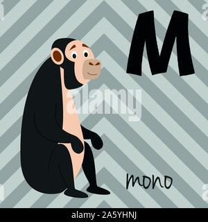 Cute cartoon Zoo illustrierte Alphabet mit lustigen Tieren. Spanische Alphabet: M für Mono. Lernen zu lesen. Isolierte Vector Illustration. Stock Vektor