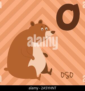 Cute cartoon Zoo illustrierte Alphabet mit lustigen Tieren. Spanische Alphabet: O für Oso. Lernen zu lesen. Isolierte Vector Illustration. Stock Vektor