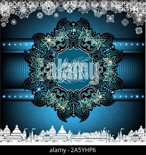 Banner von Pflanzen und Blumen Muster in der Mitte mit Schriftzug Weihnachten Stock Vektor