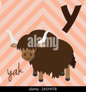 Cute cartoon Zoo illustrierte Alphabet mit lustigen Tieren. Spanische Alphabet: Y für Yak. Lernen zu lesen. Isolierte Vector Illustration. Stock Vektor