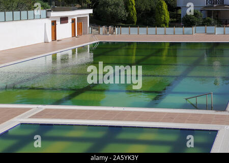 Verrotteten Swimmingpool Wasser ist grün. Stockfoto