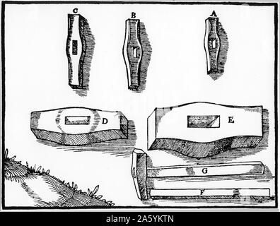 Miner's Hämmer in verschiedenen Größen. Von Agricola De re Metallica, Basel, 1556 Stockfoto