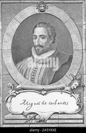 Miguel de Cervantes, spanischer Schriftsteller, Dichter und Dramatiker. Sein opus magnum Don Quixote ist der erste moderne Roman angesehen. 19. jahrhundert Gravur Stockfoto