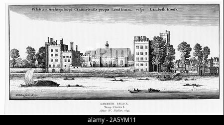 Lambeth Palace, London, die Residenz der dem Erzbischof von Canterbury, über die Themse gesehen. Nach und Gravieren von 1647 von Wenzel Hollar. Stockfoto