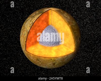 Cutaway-Blick auf die interne Struktur von Io. Stockfoto