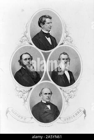 Porträt von Präsident Abraham Lincolns Kabinett 1828. Staatssekretär; William H. Seward, Sekretär des Krieges; Gideon Welles, Sekretär der Marine; Edwin M. Stanton, Sekretär des Schatzamtes; Lachs P jagen. Henry Wright Smith. Stockfoto