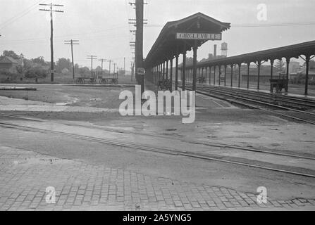 Bahnhof von Circleville, Ohio. Zeigt menschenleer Plattformen während der amerikanischen Weltwirtschaftskrise 1938 Stockfoto