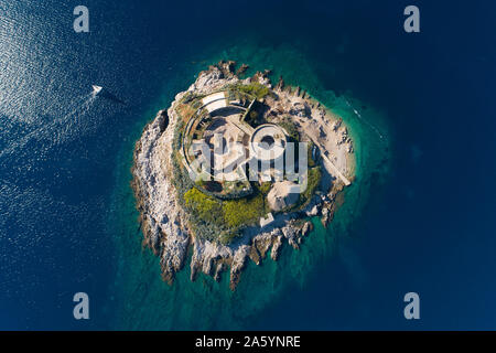 Luftaufnahme von mamula Insel fort, Bucht von Kotor Bucht der Adria Stockfoto