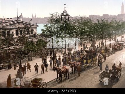 Pferdekutsche Kutschen im Bereich Jungfernsteig aus Hamburg. 1890 Stockfoto