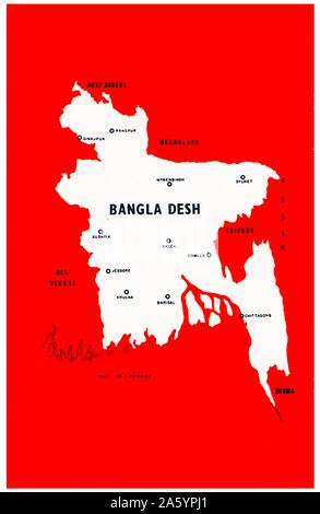 Karte von Bangladesch von einem indischen Zeitung während des Krieges von Unabhängigkeit (indisch-pakistanischen Krieg 1971 Stockfoto