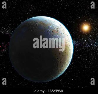 Ansicht von Pluto, künstlerische Darstellung basierend auf 2015 NASA Bild. Stockfoto