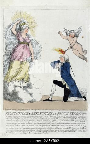 Frontispiz zu Reflexionen über die Französische Revolution. 1790. Drucken zeigt Edmund Burke auf den Knien, als wenn sie vorschlägt, eine Vision, die angezeigt wird, bevor Sie ihn von Marie Antoinette, während ein cherub berührt den Kopf mit einem firebrand emitting die Funken der Romantik. Stockfoto