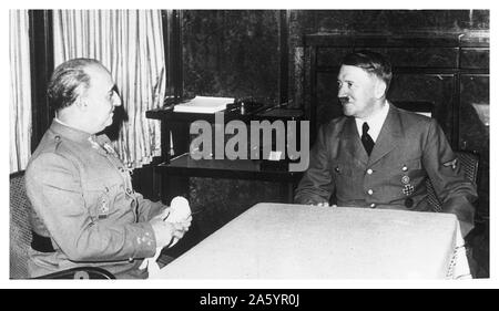 Im Oktober 1940 traf Francisco Franco der spanische Regierungschef mit deutschen Führer, Adolf Hitler, in Südfrankreich (Hendaye), nachdem Spanien im zweiten Weltkrieg teilnehmen zu diskutieren Stockfoto