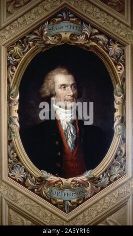 Thomas Jefferson (13. April 1743 – 4. Juli 1826) amerikanischen Gründervater, der Hauptautor der Unabhängigkeitserklärung (1776) und der dritte Präsident der Vereinigten Staaten (1801 – 1809). Malerei in U.S. Capitol II Stockfoto