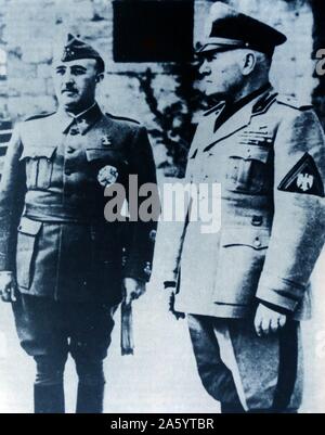 Benito Mussolini trifft spanischen Diktator Francisco Franco, in Bordighera, in der Villa der Königin von Italien, 11. Februar 1941 Stockfoto