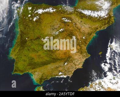 Iberische Halbinsel (Satellitenbild) mit Spanien und Portugal. Stockfoto