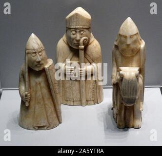 Mittelalterliche Lewis Schachfiguren aus geschnitzten Walross Elfenbein 1150-1175 (circa) hergestellt. Im Jahre 1831 entdeckt in Lewis auf den westlichen Inseln vor Schottland Stockfoto