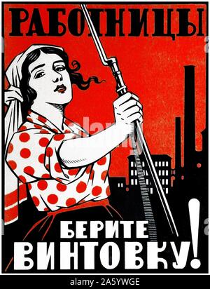 Russland, Sowjet, kommunistische Propaganda-Plakat. Ukrainer und Russen haben gemeinsamen Aufruf – kein Meister über Arbeiter! 1920-Plakat von Vladimir Mayakovskyy, (1893-1930) Stockfoto