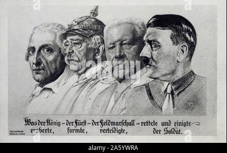 Bild der deutschen Politiker, von links nach rechts. Friedrich der große, Otto von Bismarck, Paul von Hindenburg Adolf Hitler Stockfoto